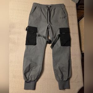 BLVCK Paris Gray/Black Tokyo Buckle Strap Pants sz S NWOT